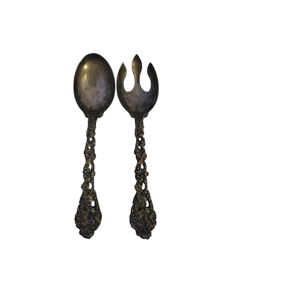 Vintage Godinger Silverplate Grapevine Salad Serving Spoon & Fork Set